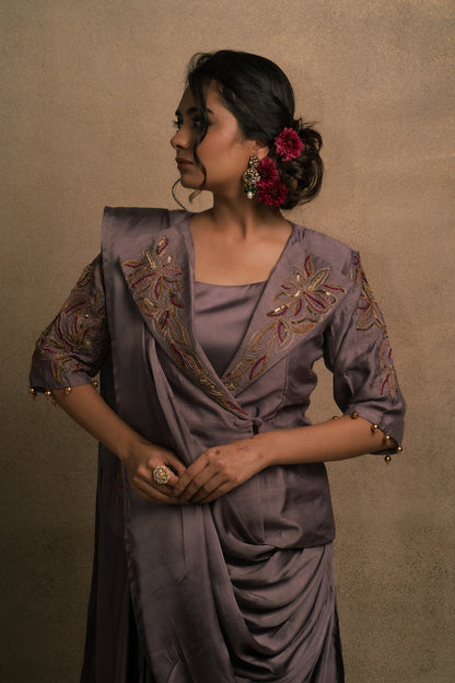 Meraki Mauve Blazer Drape Saree