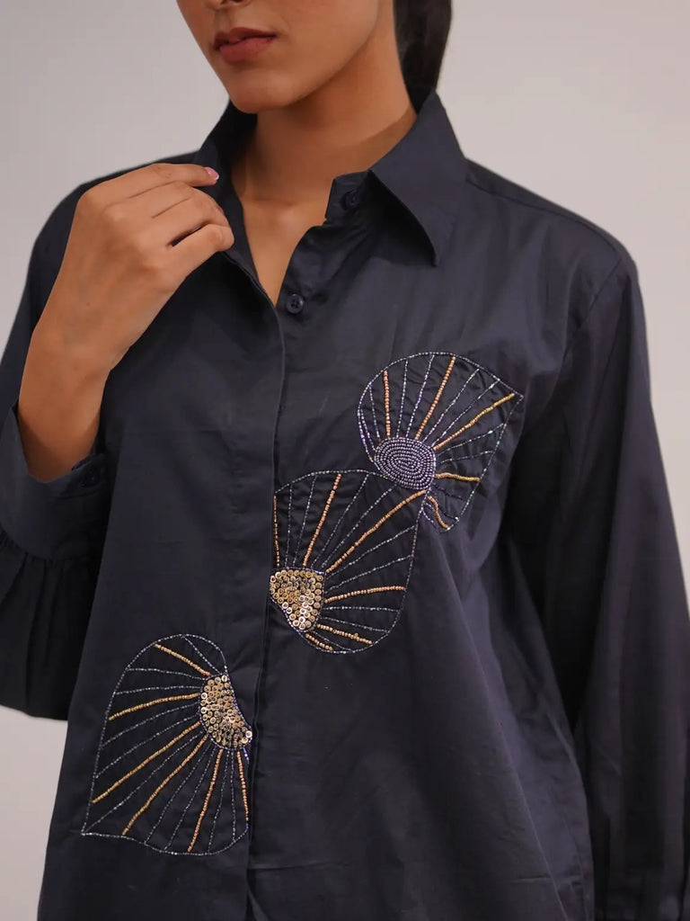 Navy blue shirt with decorative