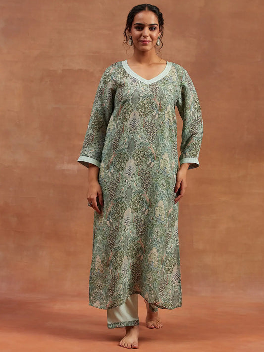 Cotton Crepe Kurta Set | Mor Baagh -The Garden Kurta Set
