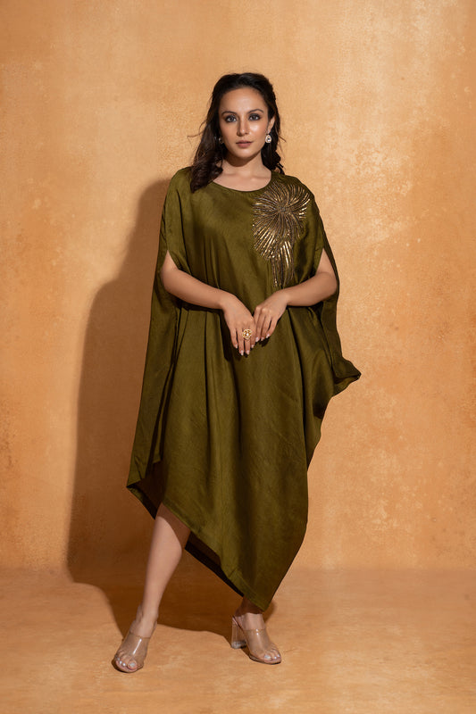 Olive Side Embroidery Kaftan