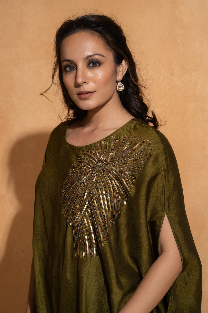 Olive Side Embroidery Kaftan