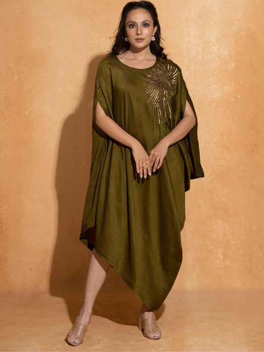 Olive Side Embroidery Kaftan