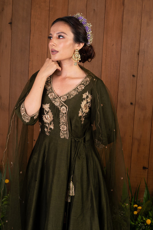 Olive Zardozi Anarkali Set