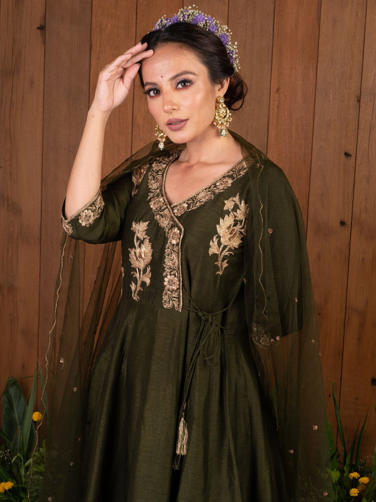 Olive Zardozi Anarkali Set