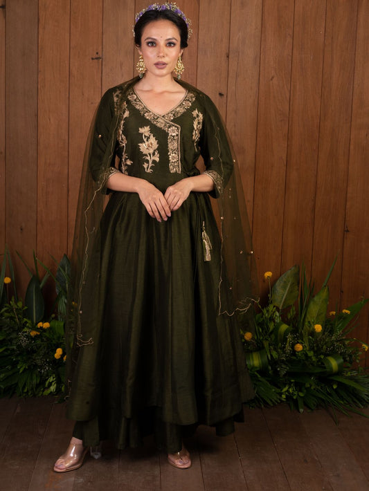 Olive Zardozi Anarkali Set