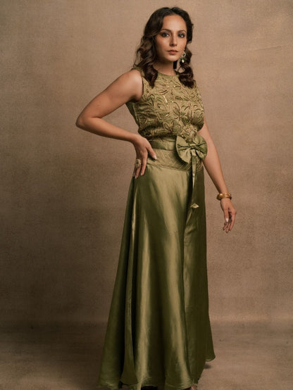 Olive Green Crop Top Set