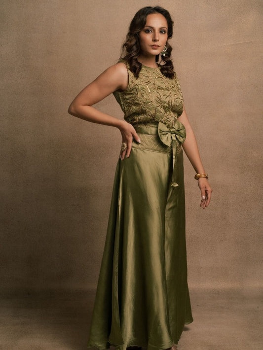 Olive Green Crop Top Set