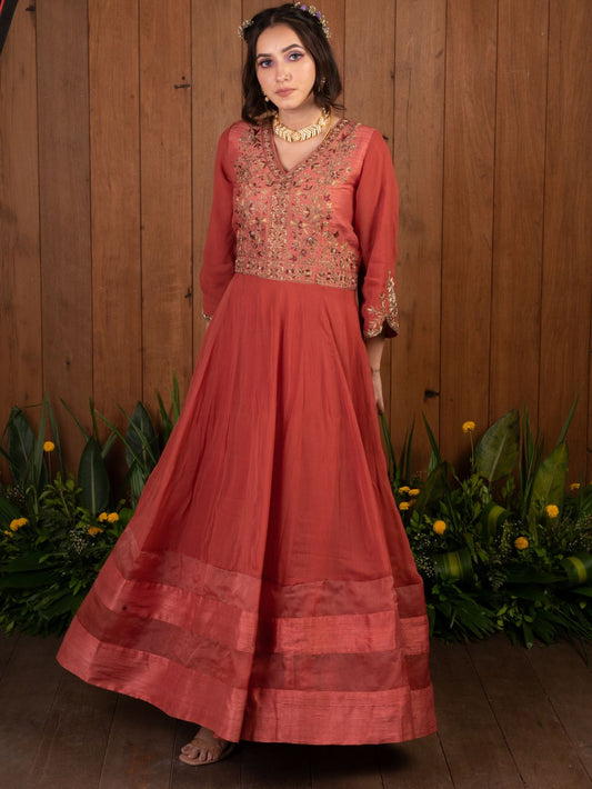 Peach Thread Work Anarkali Set