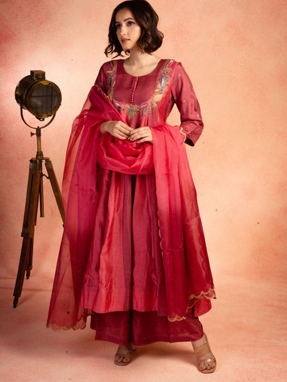 Pink Two Tone Anarkali Set