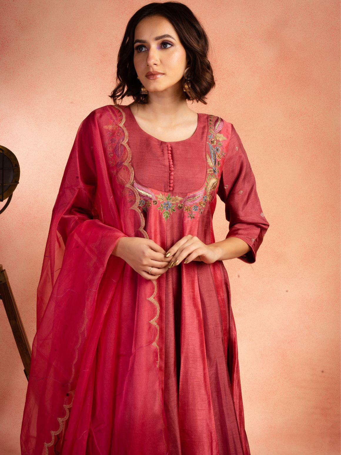 Pink Two Tone Anarkali Set