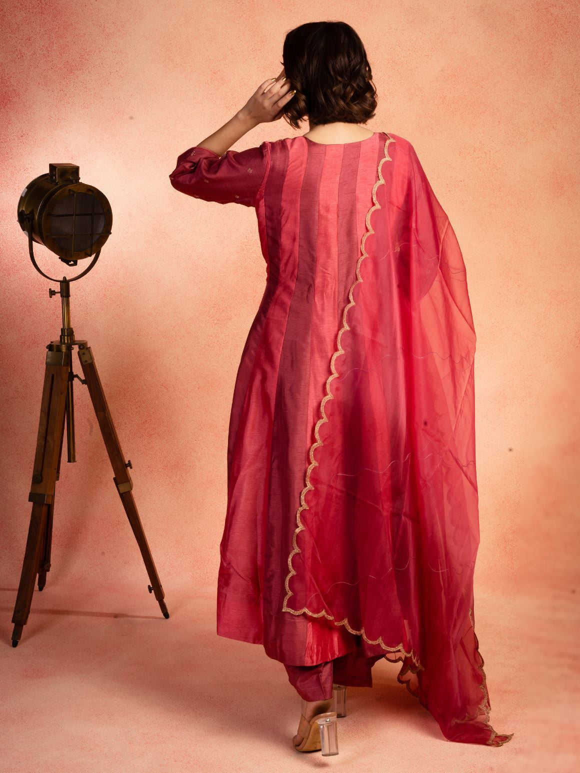 Pink Two Tone Anarkali Set