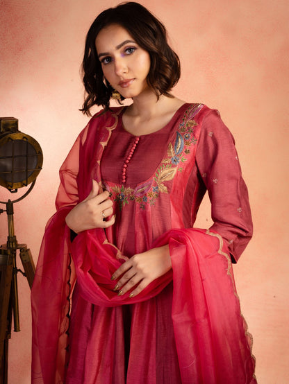 Pink Two Tone Anarkali Set
