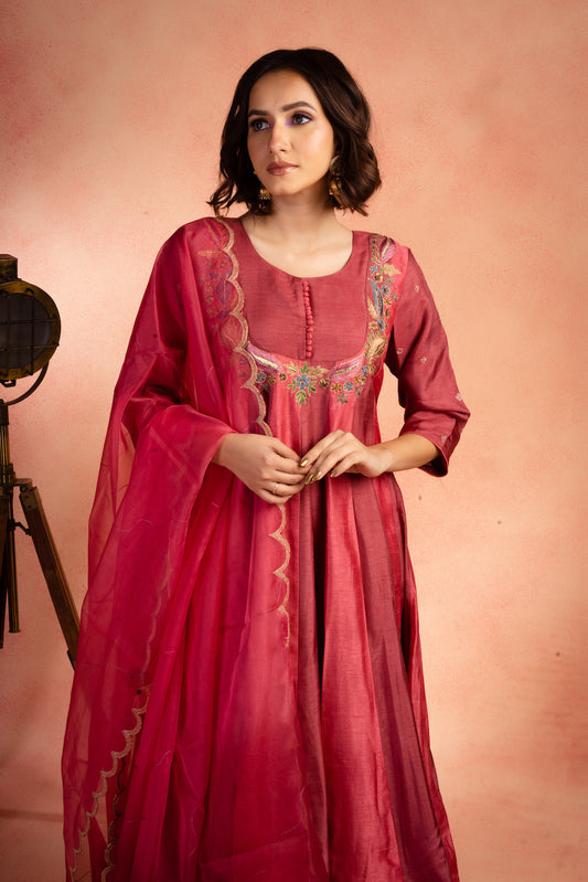 Pink Two Tone Anarkali Set