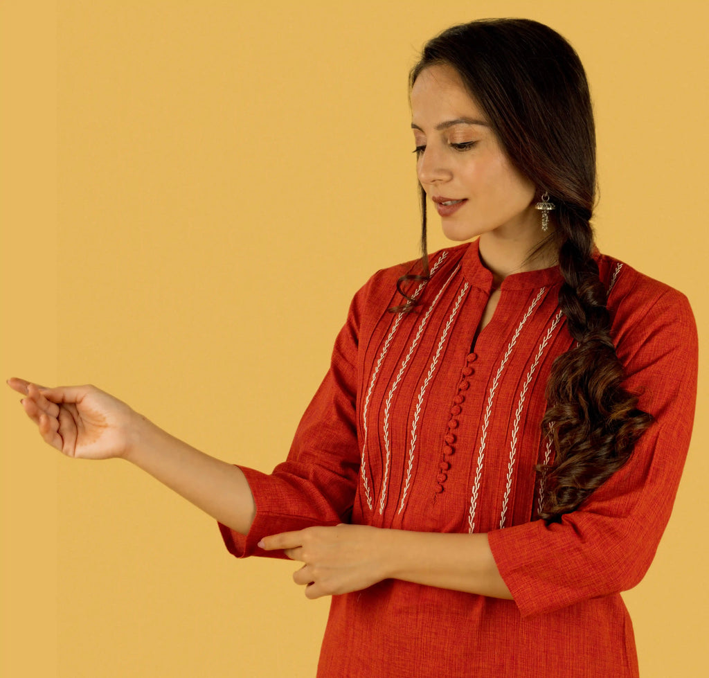 red embroidered kurta for women 