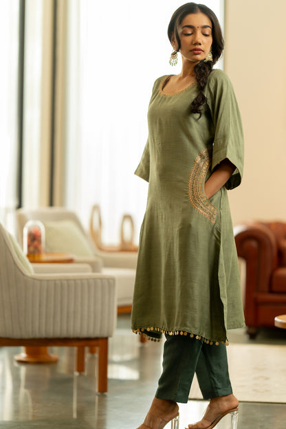 Pistachio Perfection Side Pocket Kurta Set