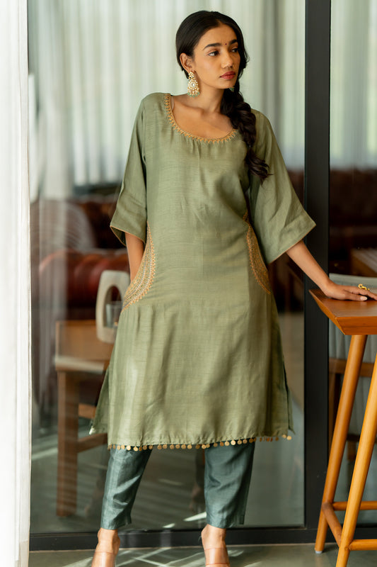 Pistachio Perfection Side Pocket Kurta Set