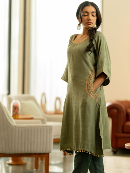 Pistachio Perfection Side Pocket Kurta Set