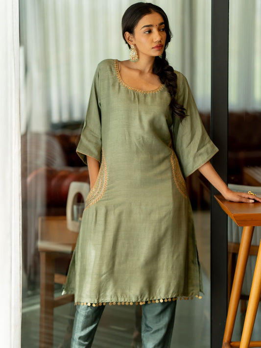 Pistachio Perfection Side Pocket Kurta Set