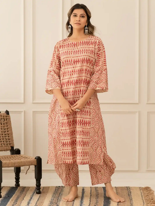 Red Block Print Kurta
