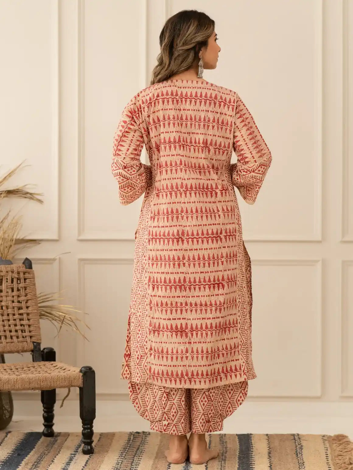 Red Block Print Kurta