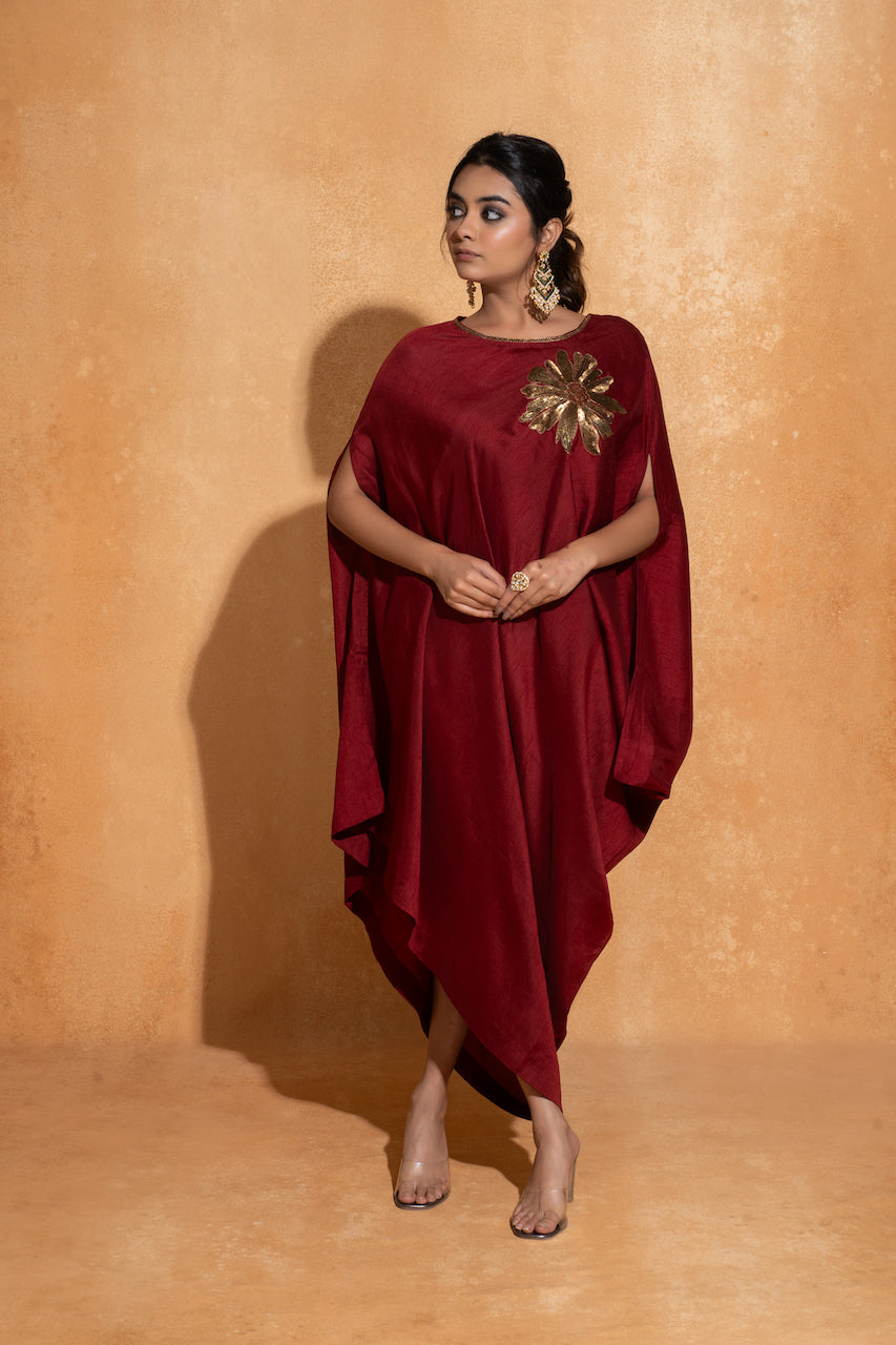 Red Side Embroidery Kaftan