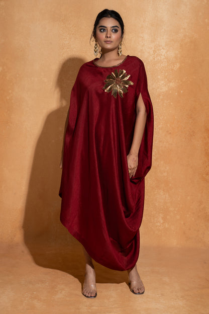 Red Side Embroidery Kaftan