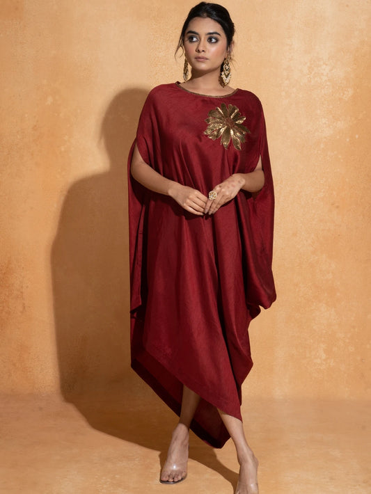 Red Side Embroidery Kaftan