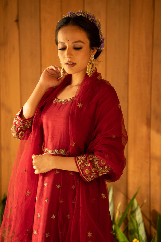 Royal Red Anarkali Set