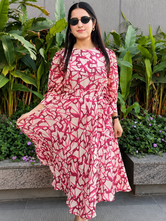 Geometric Print Dress | Ruby Maze Tie-Up Dress