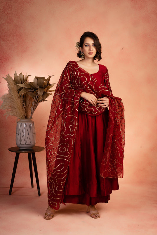 Solid Red Anarkali Set