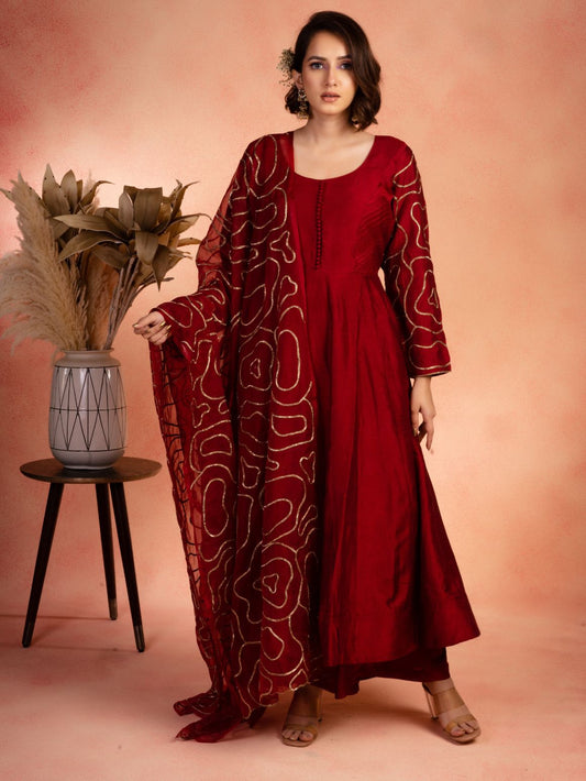Solid Red Anarkali Set