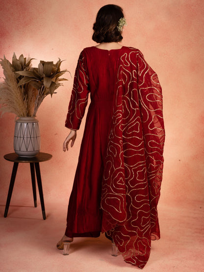 Solid Red Anarkali Set