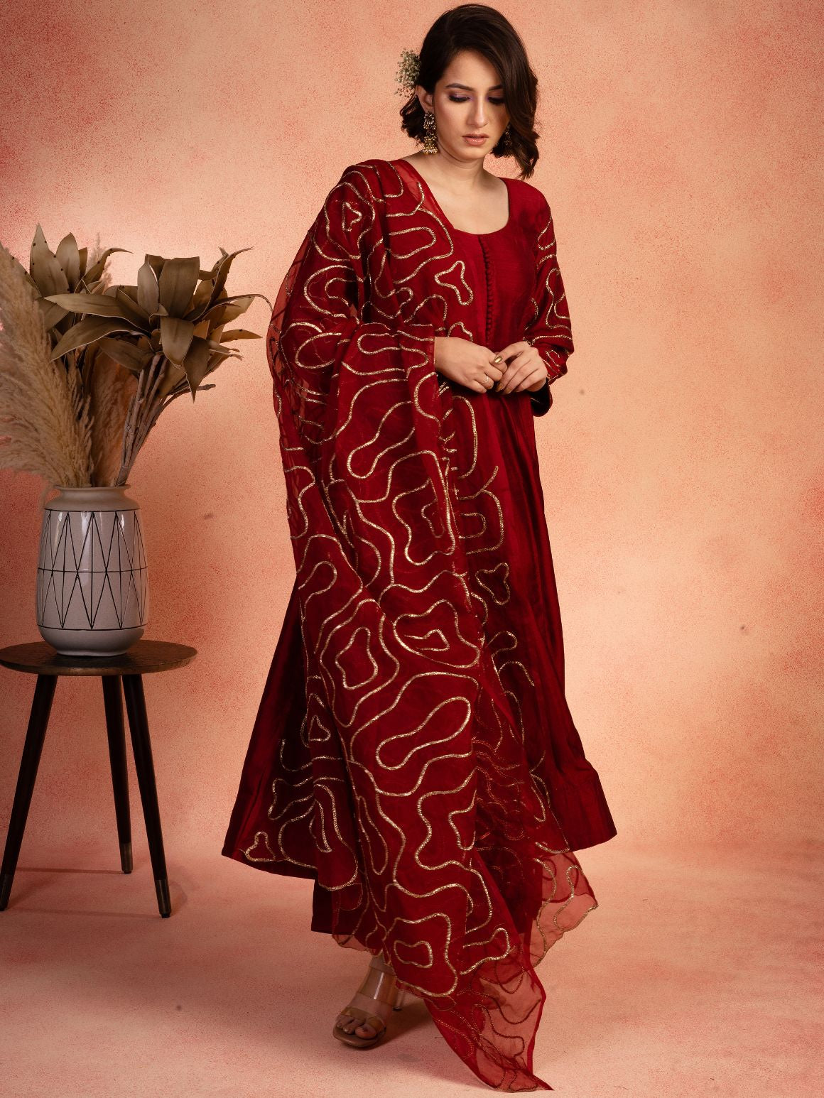 Solid Red Anarkali Set