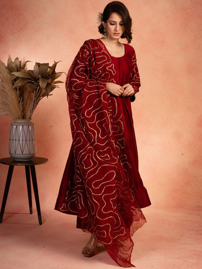 Solid Red Anarkali Set