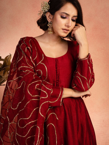 Solid Red Anarkali Set