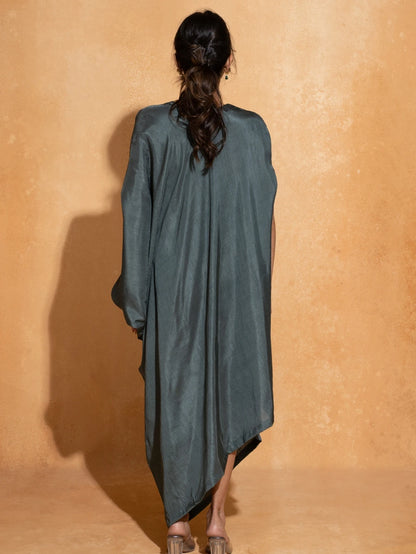 Steel Blue Side Embroidery Kaftan