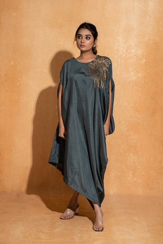 Steel Blue Side Embroidery Kaftan