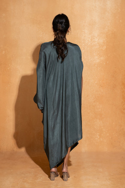 Steel Blue Side Embroidery Kaftan