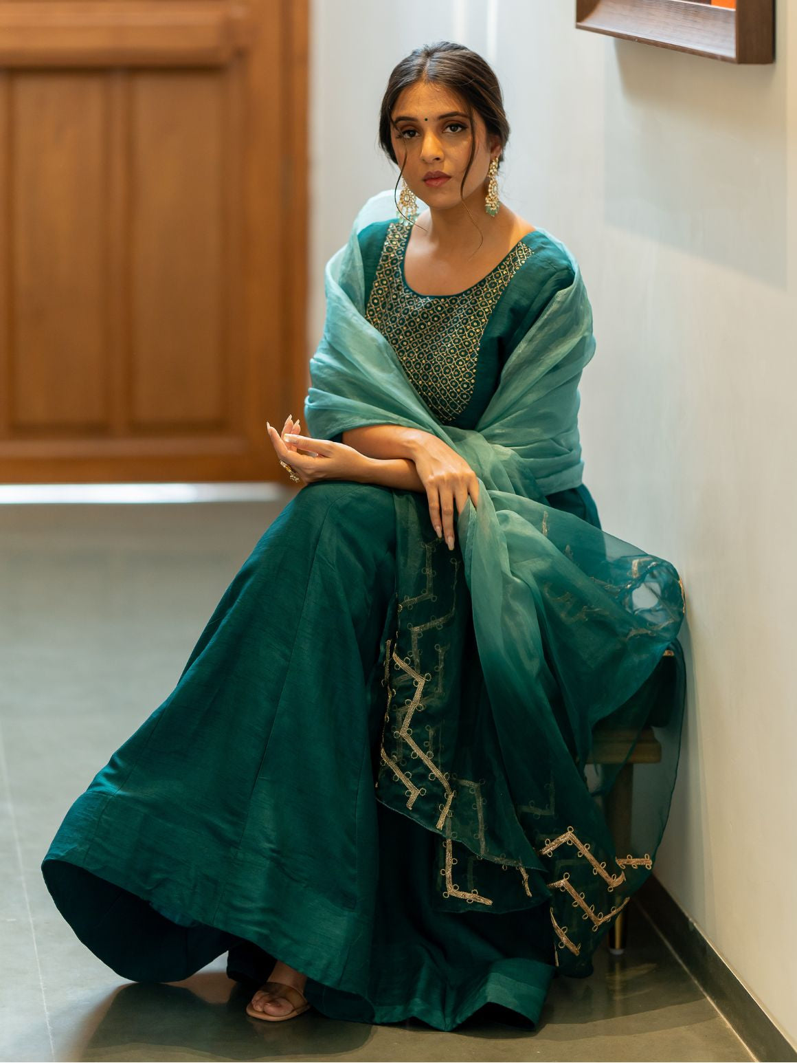 Teal Bliss Anarkali Set