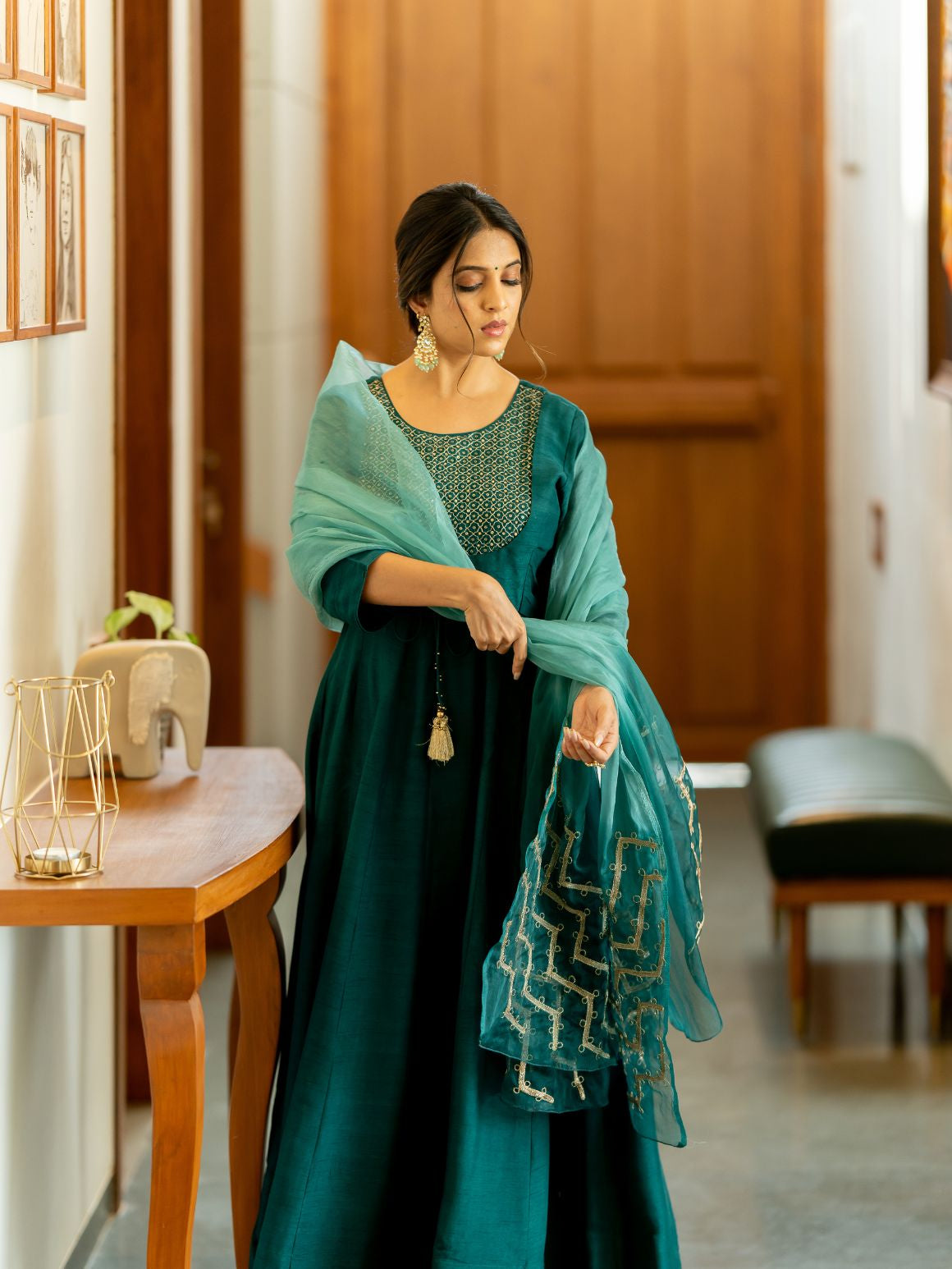 Teal Bliss Anarkali Set