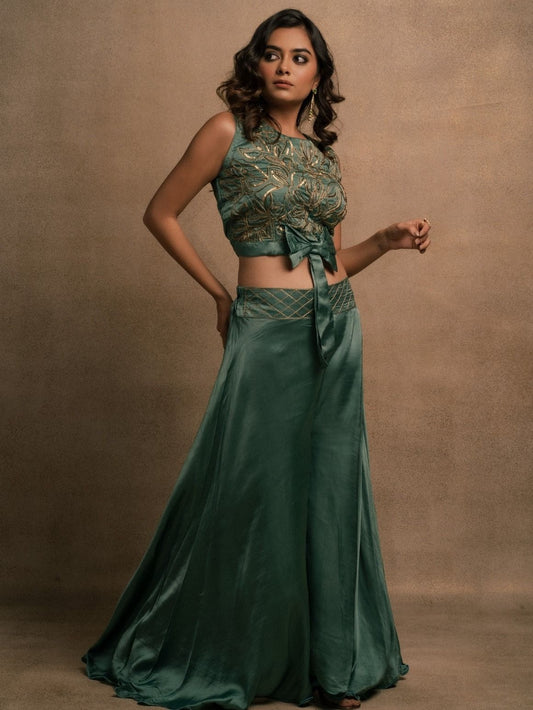Turquiose Crop Top Set