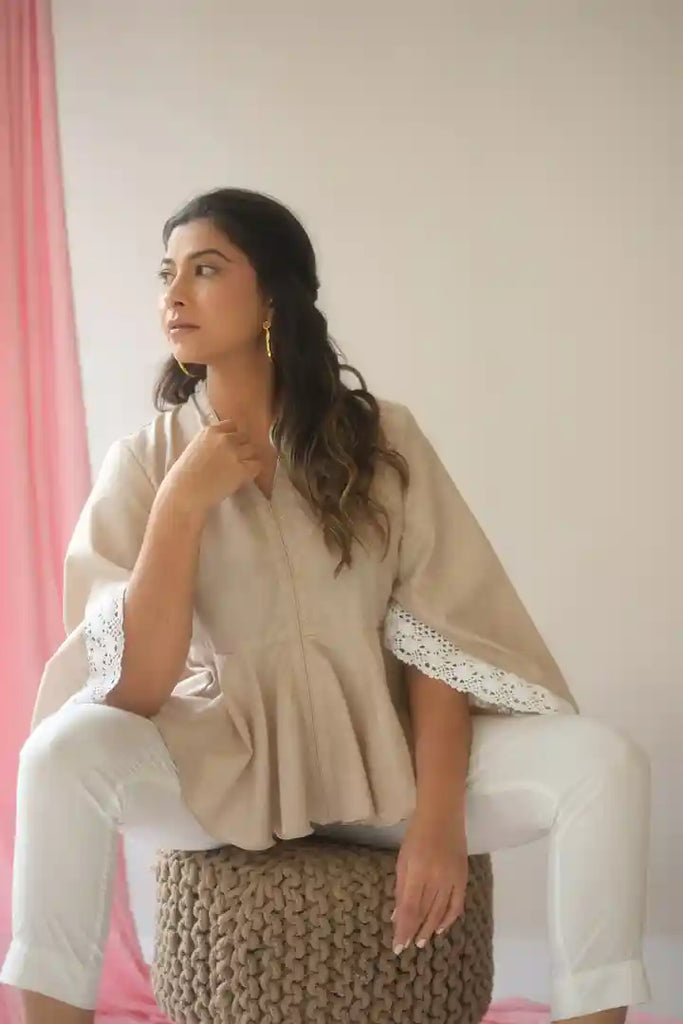 beige top with lace sleeves for girls