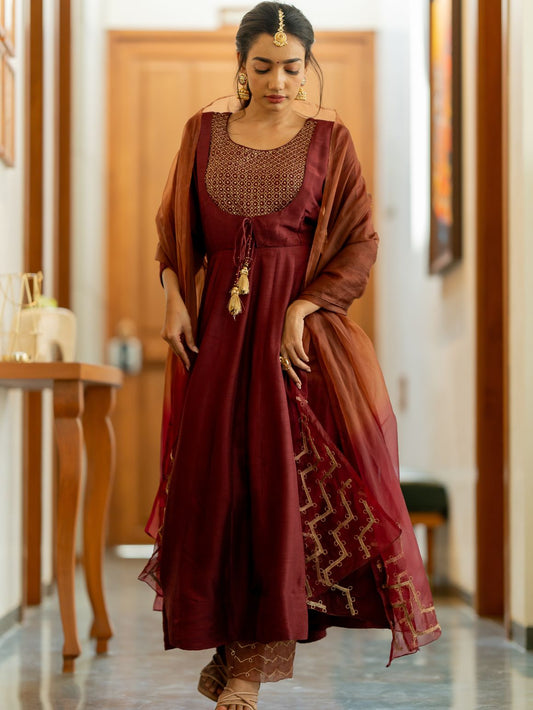 Wine Charm Anarkali Set